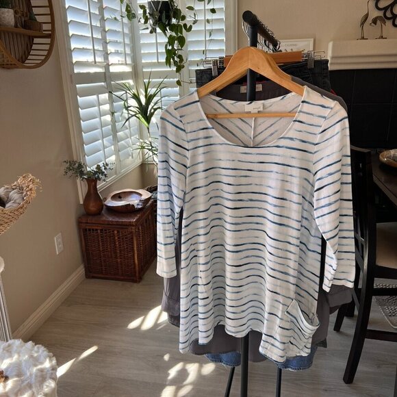 Pure Jill Tunic Womens Size Small Blue & White Striped Front Side Pocket Top - Picture 16 of 16